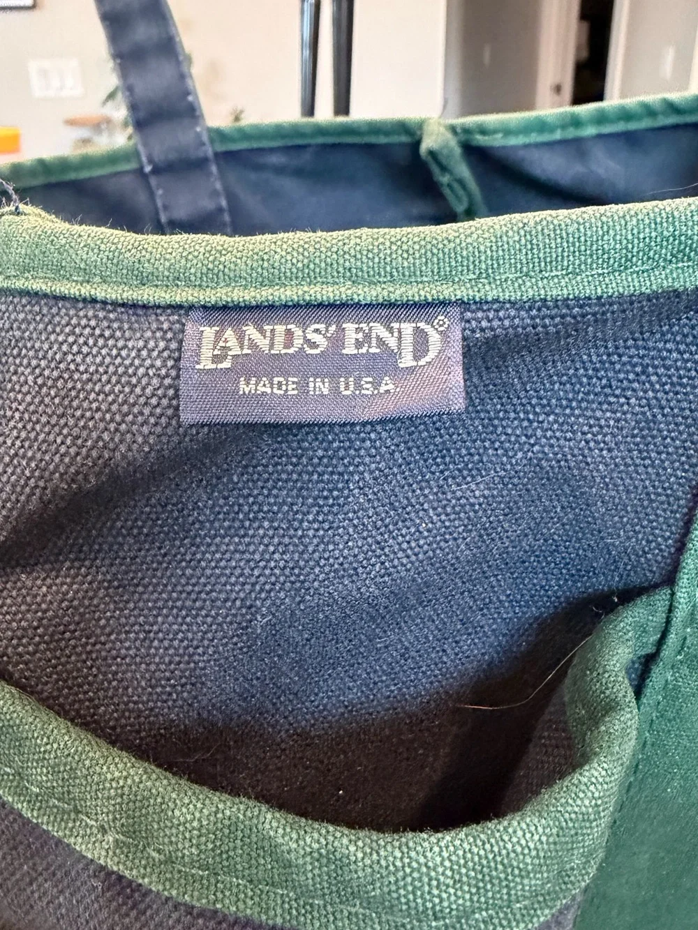 Lands' End Canvas Duffel in Navy with Green Trim